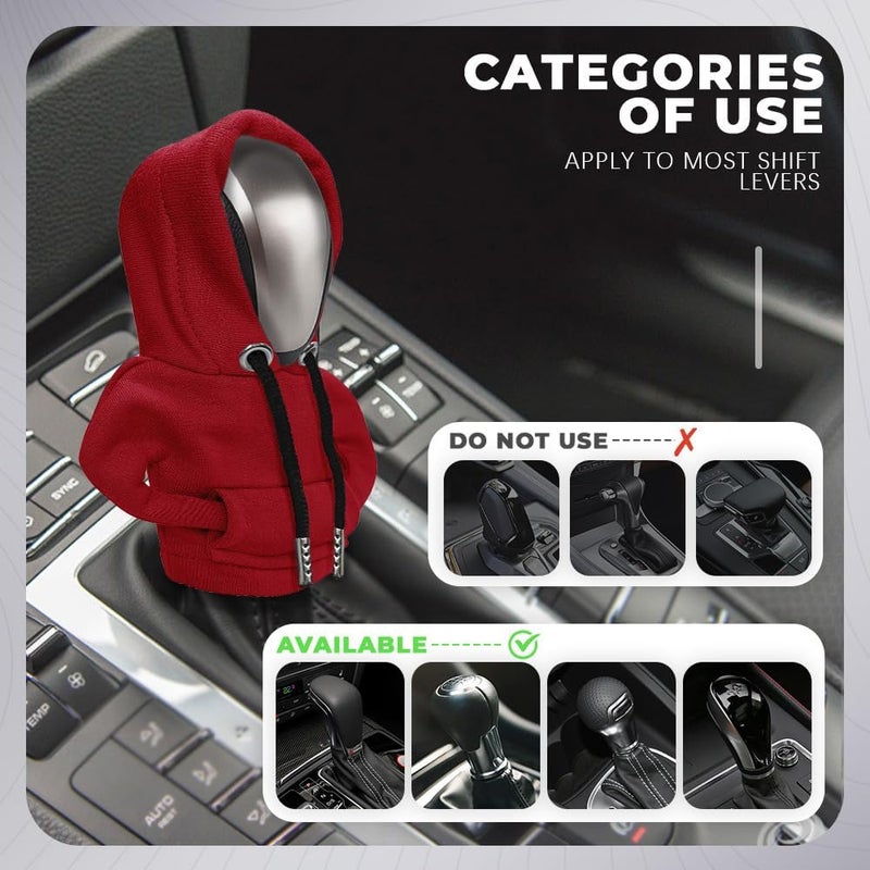 RGOAANC Gear Shift Hoodie, Gear Shift Cover, Fashionable Hoodie Automotive Gear Shift Knob Protector, Car Accessories Mini Sweater Gear Shift Knob Cover for Car Gear Shift Levers (Red) - Image 5